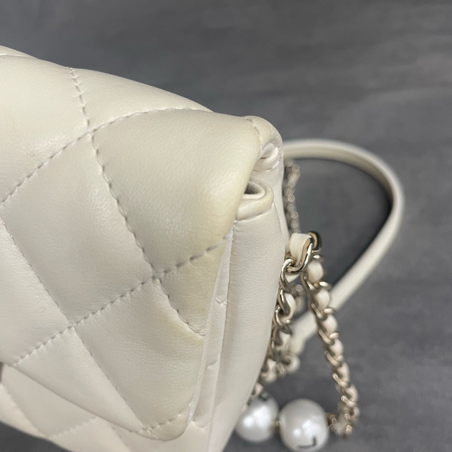 Chanel Classic Flap mini size white with Pearl chain