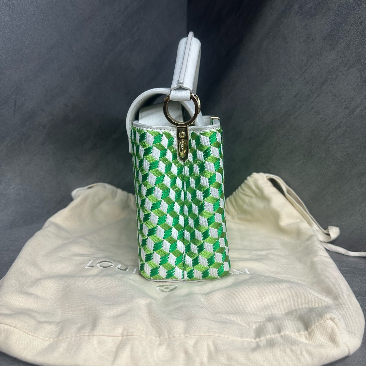 Louis Vuitton Capucines mini size Limited Embroidery style edition green-white