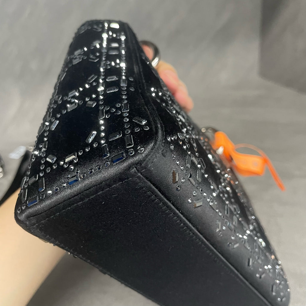 Dior Lady dior small size Satin silk with rhinestones black