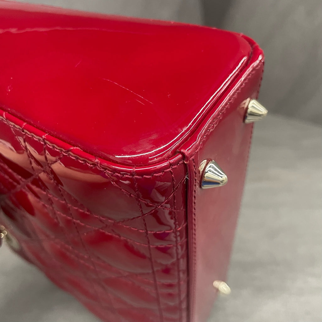 Dior Lady dior middle size Patent leather red Letter shoulder straps