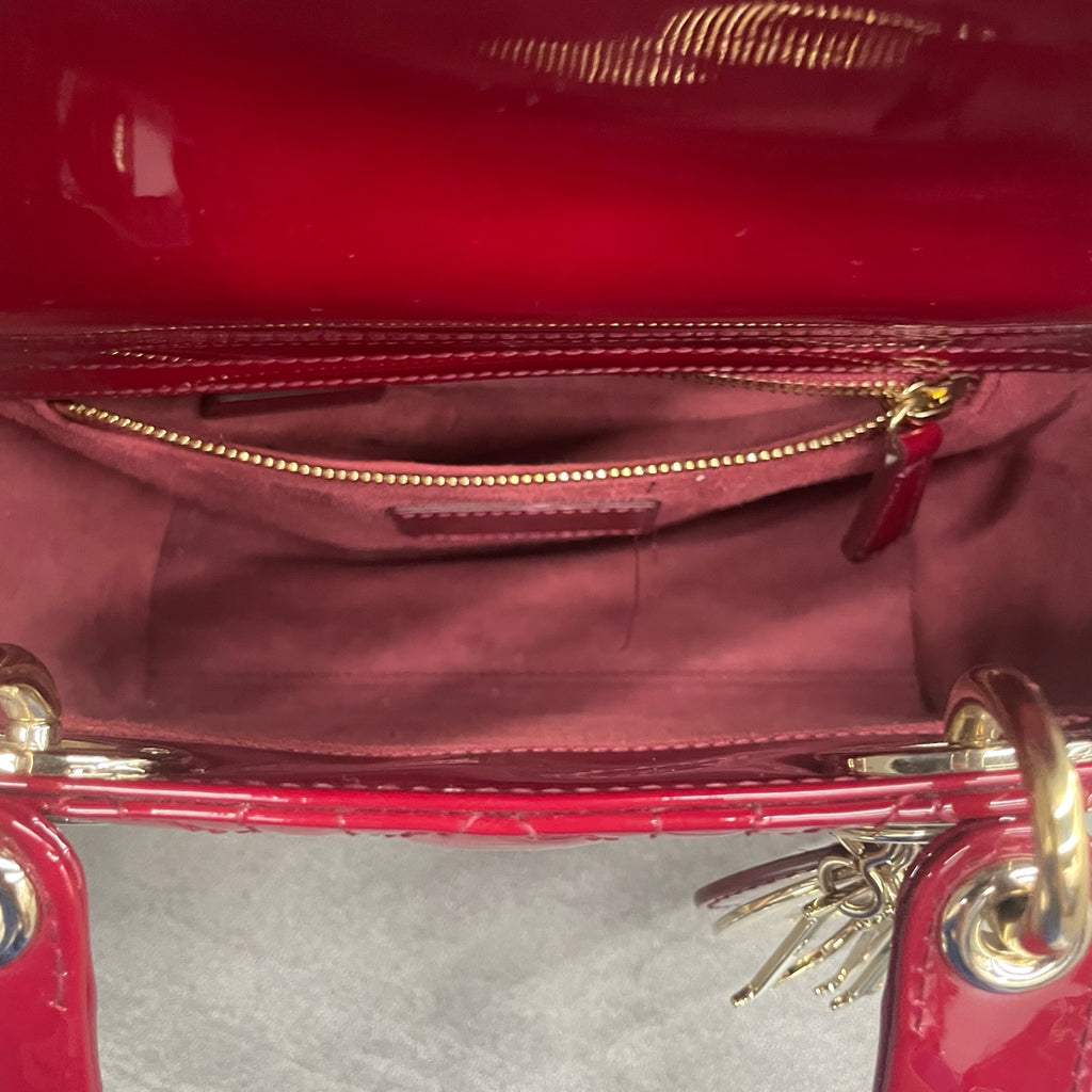 Dior Lady dior middle size Patent leather red Letter shoulder straps
