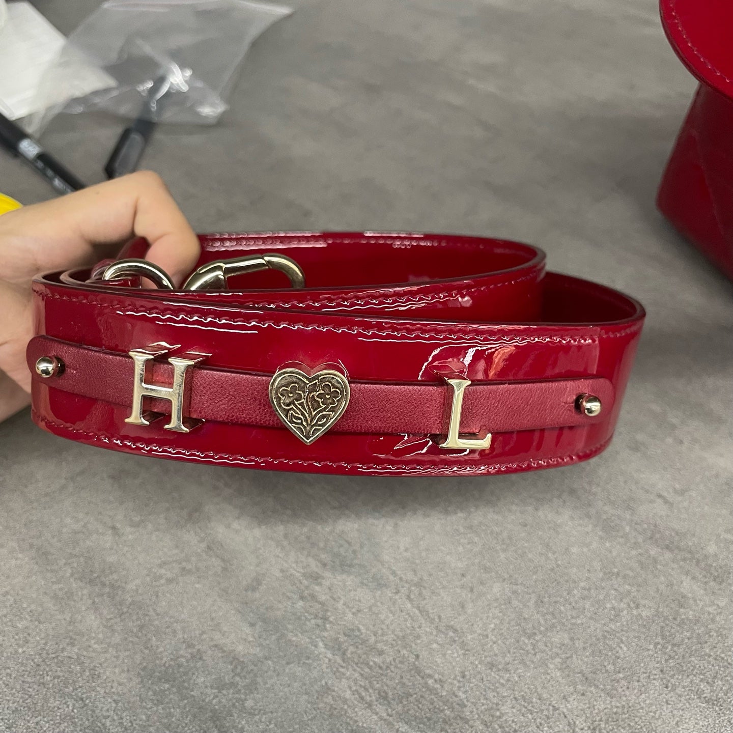 Dior Lady dior middle size Patent leather red Letter shoulder straps