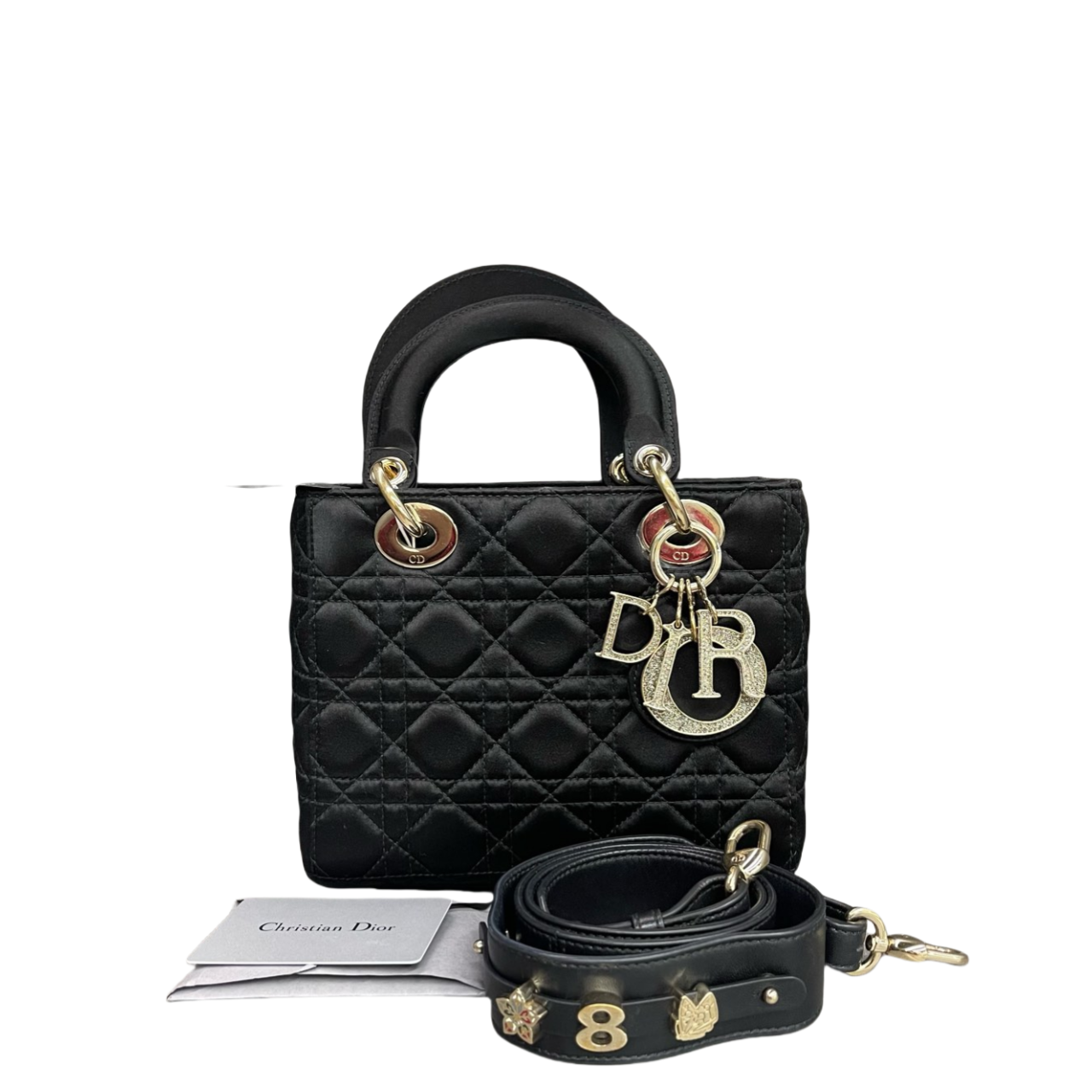 Dior Lady dior Silk fabric middle size Badge style black