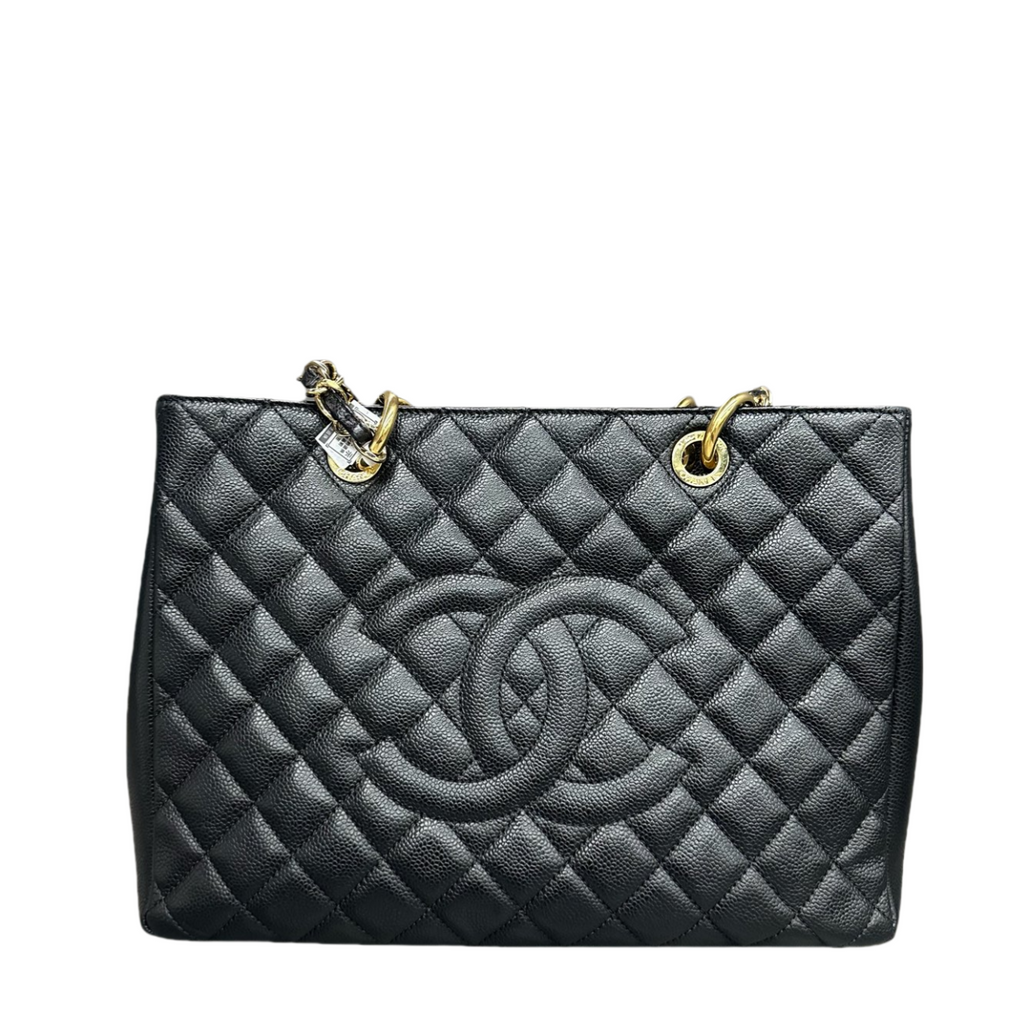 Chanel GST lychee pattern cowhide middle size Black-gold