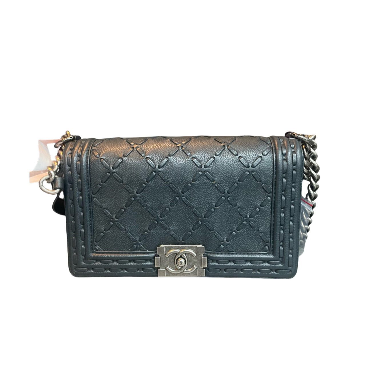 Chanel graininess cowhide middle size blakc-sliver