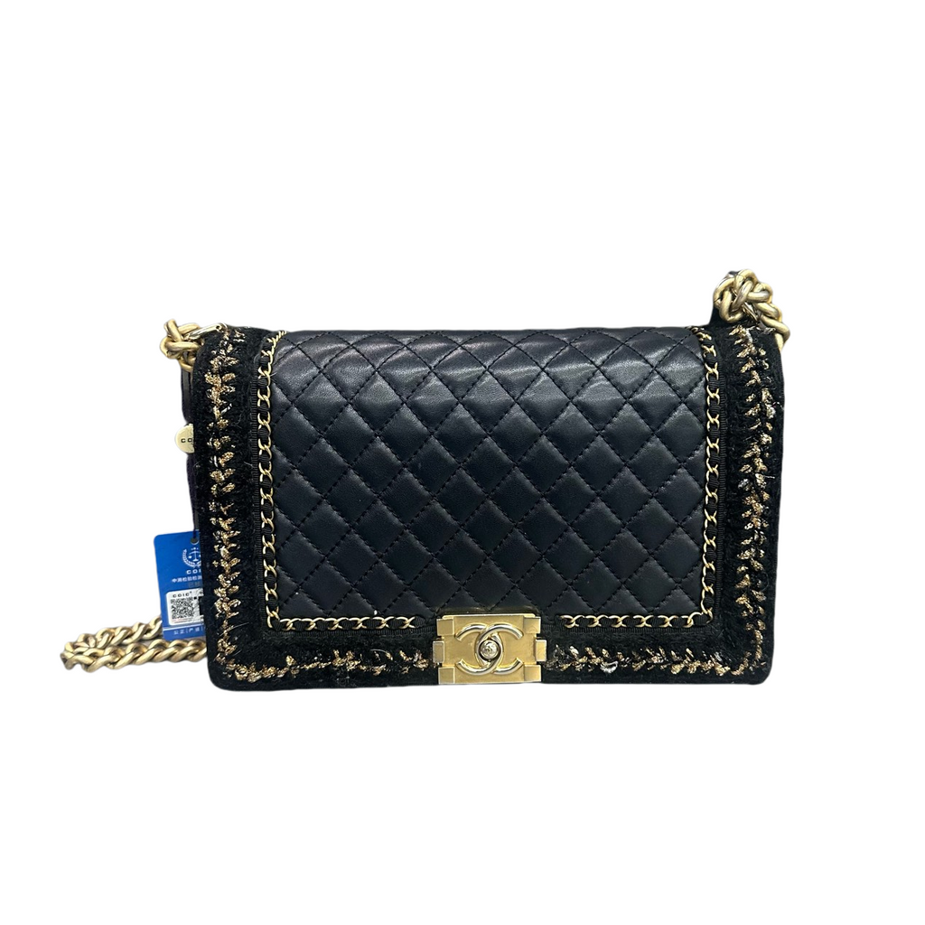 Chanel leboy sheepskin with woolen fabric middle-large size black