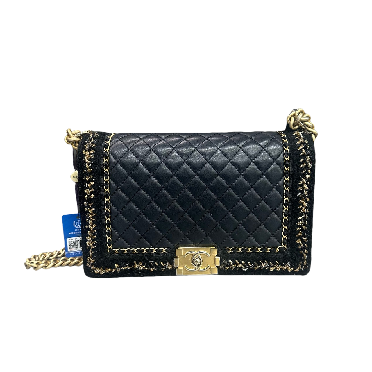 Chanel leboy sheepskin with woolen fabric middle-large size black