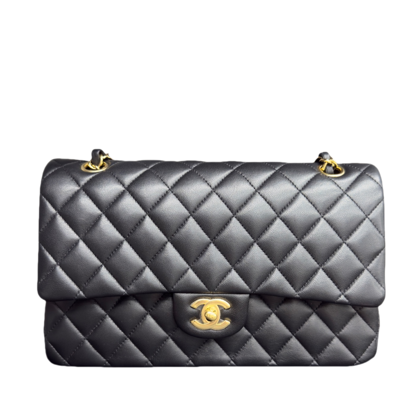 Chanel Classic Flap sheepskin middle size black gold