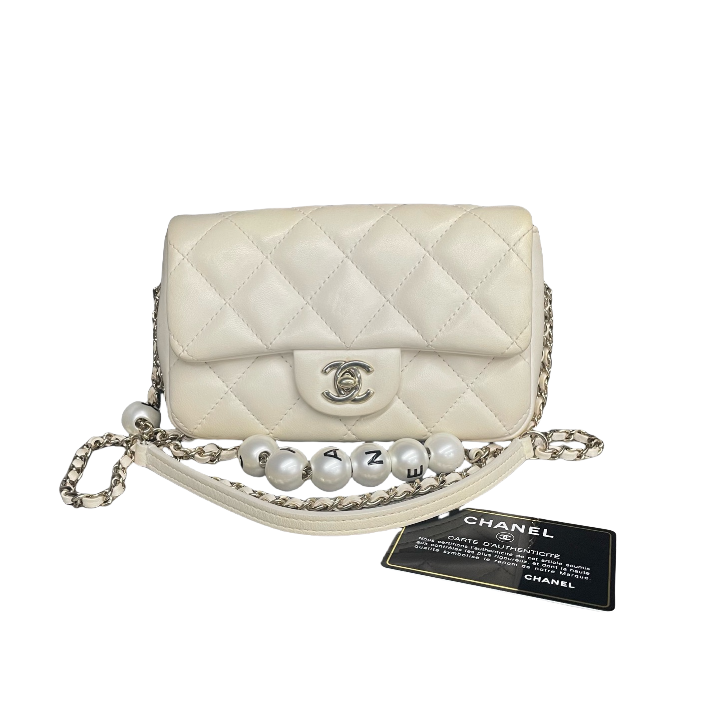 Chanel Classic Flap mini size white with Pearl chain
