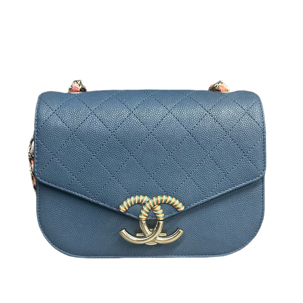 Chanel Flap Cuban series lichee pattern cowhide Blue