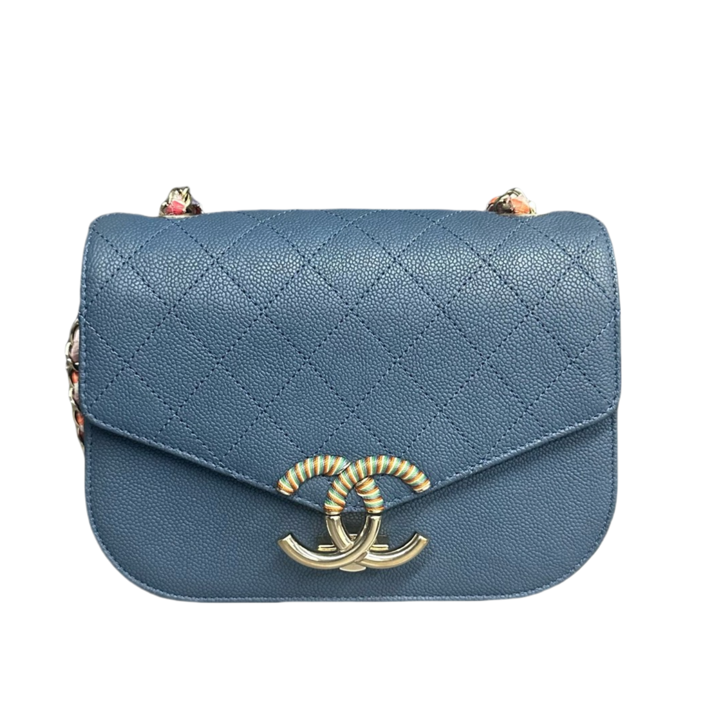 Chanel Flap Cuban series lichee pattern cowhide Blue