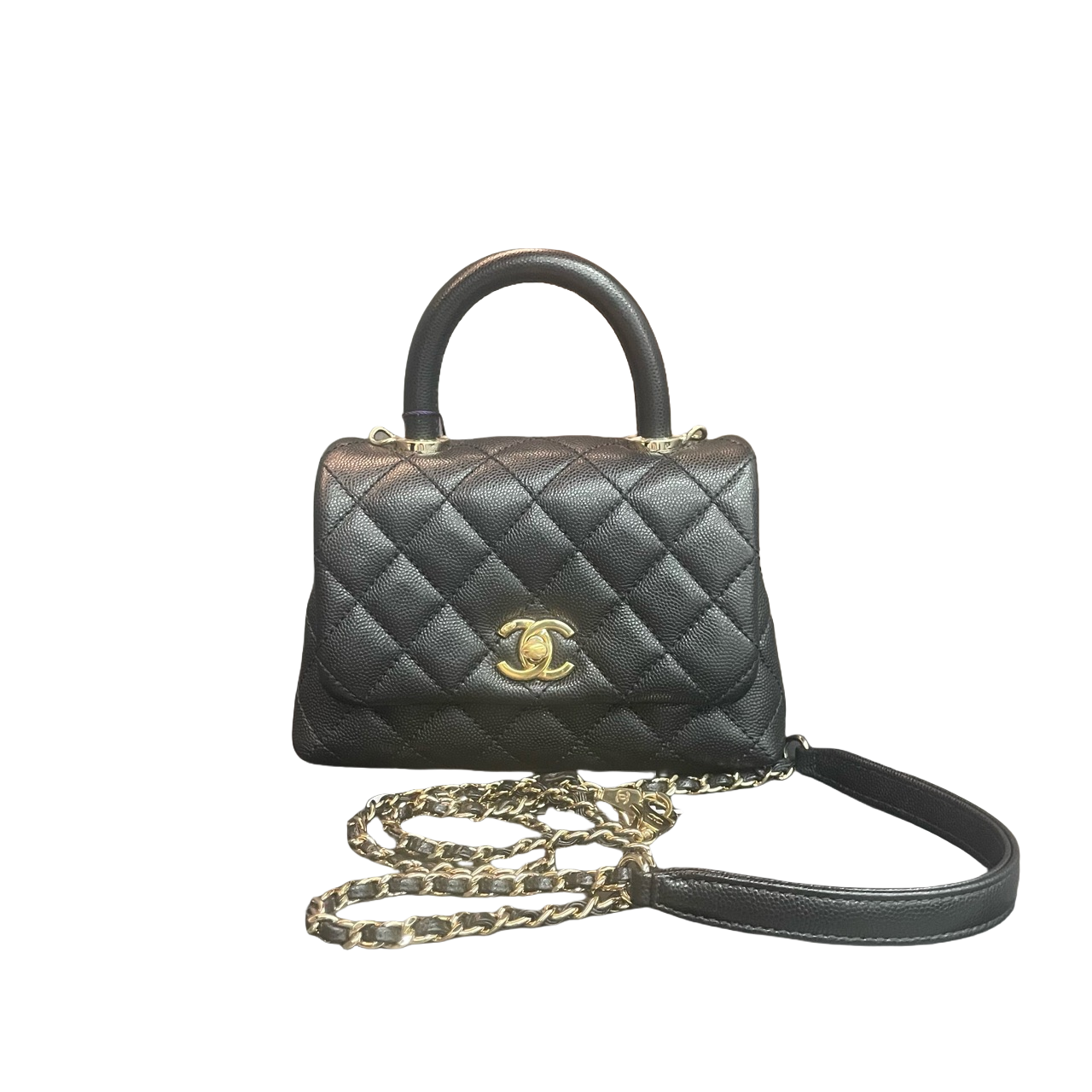 Chanel cocohandle mini lychee pattern black-gold
