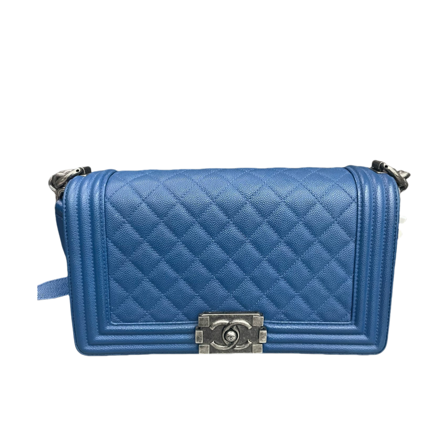 Chanel leboy lichee pattern cowhide middle size Blue-Sliver