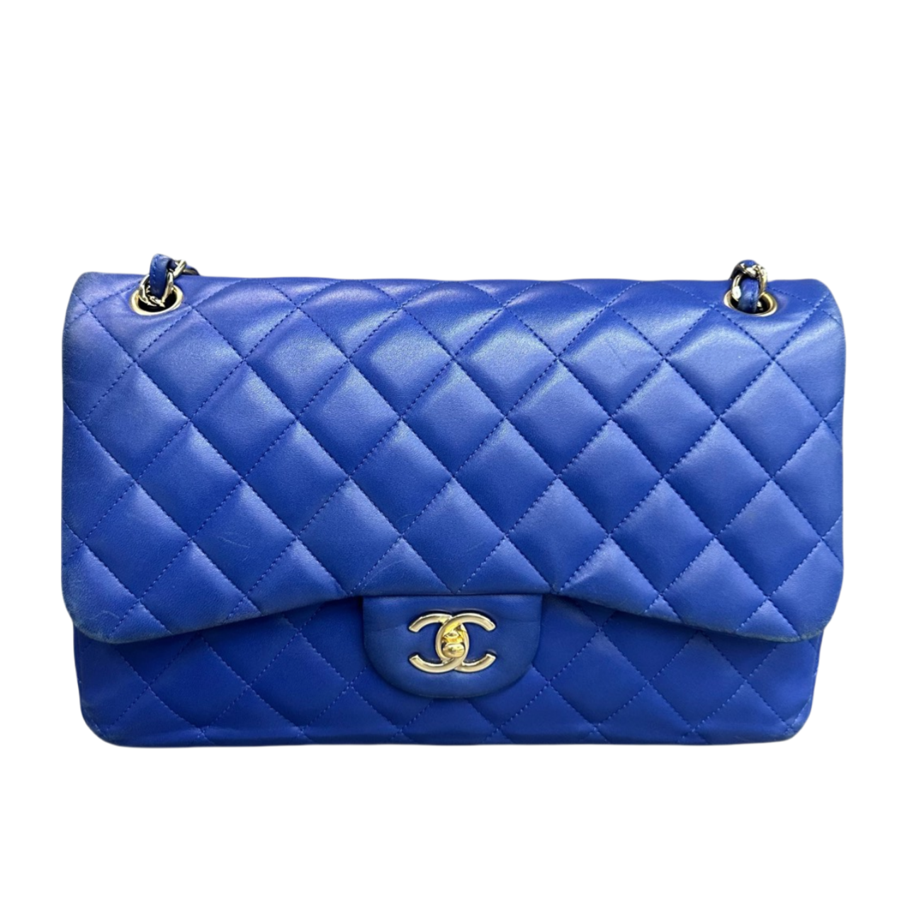 Chanel Classic Flap sheepskin  Jumbo Blue-Gold