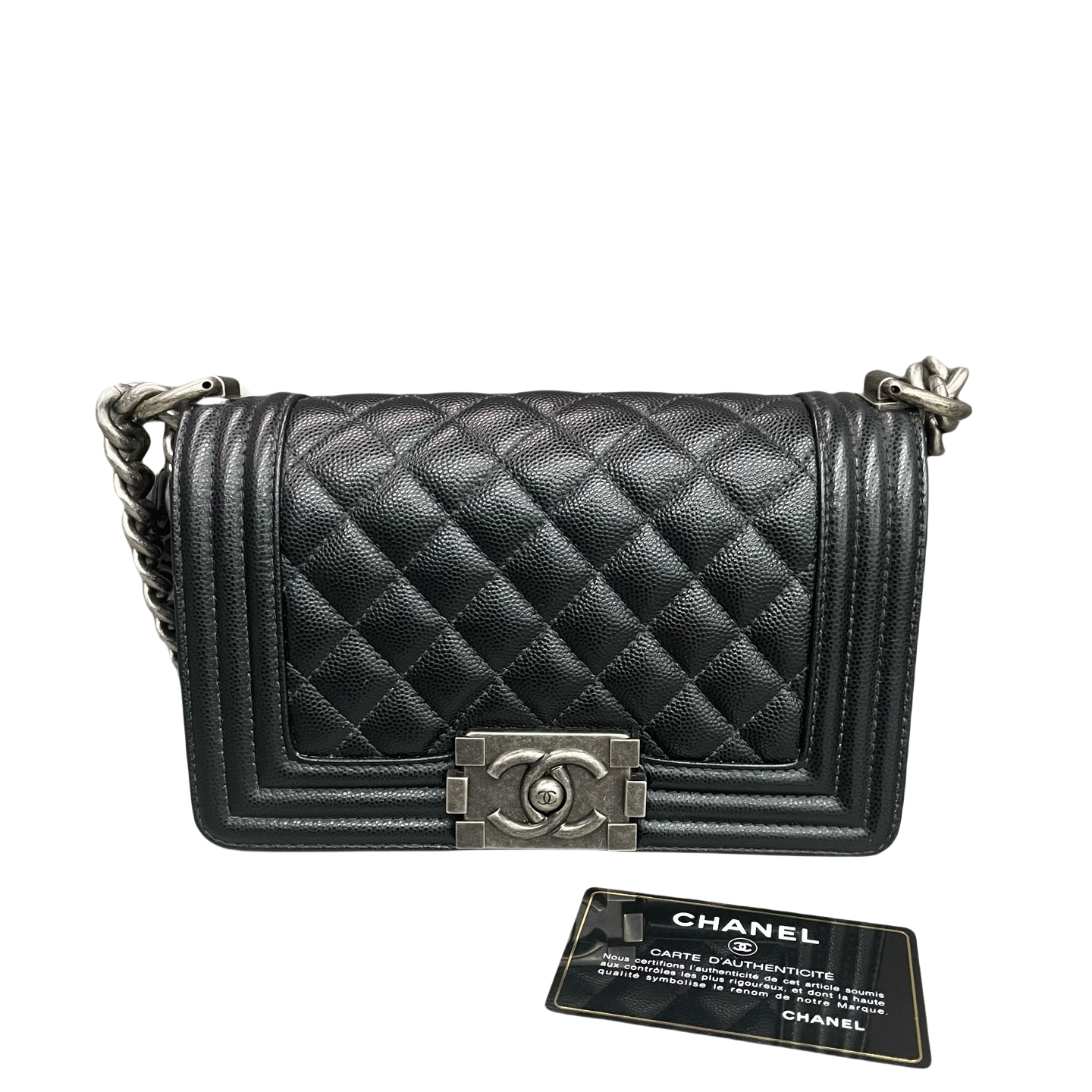 Chanel leboy lichee pattern cowhide small size Black-Sliver