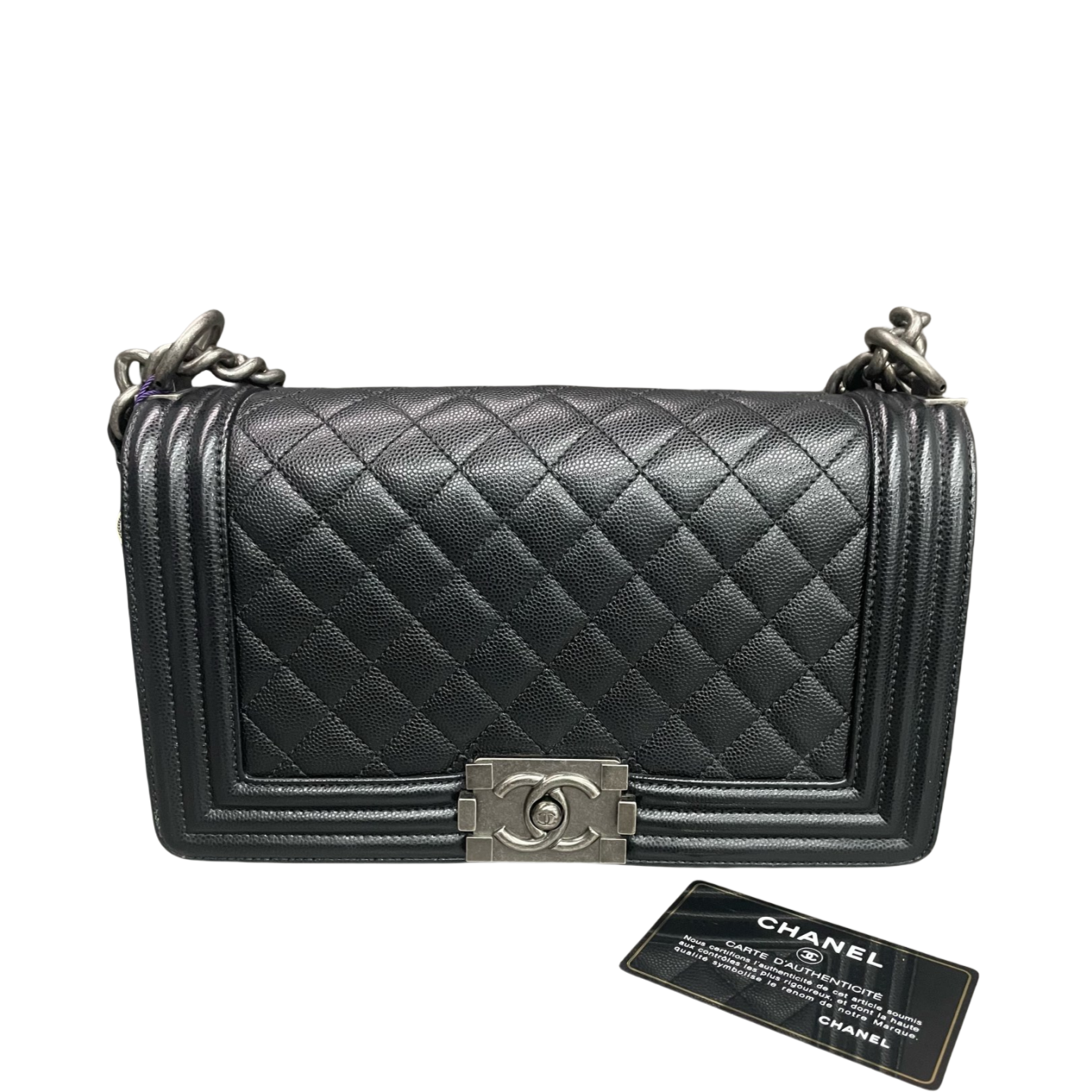 Chanel leboy lichee pattern cowhide middle size Black-Sliver