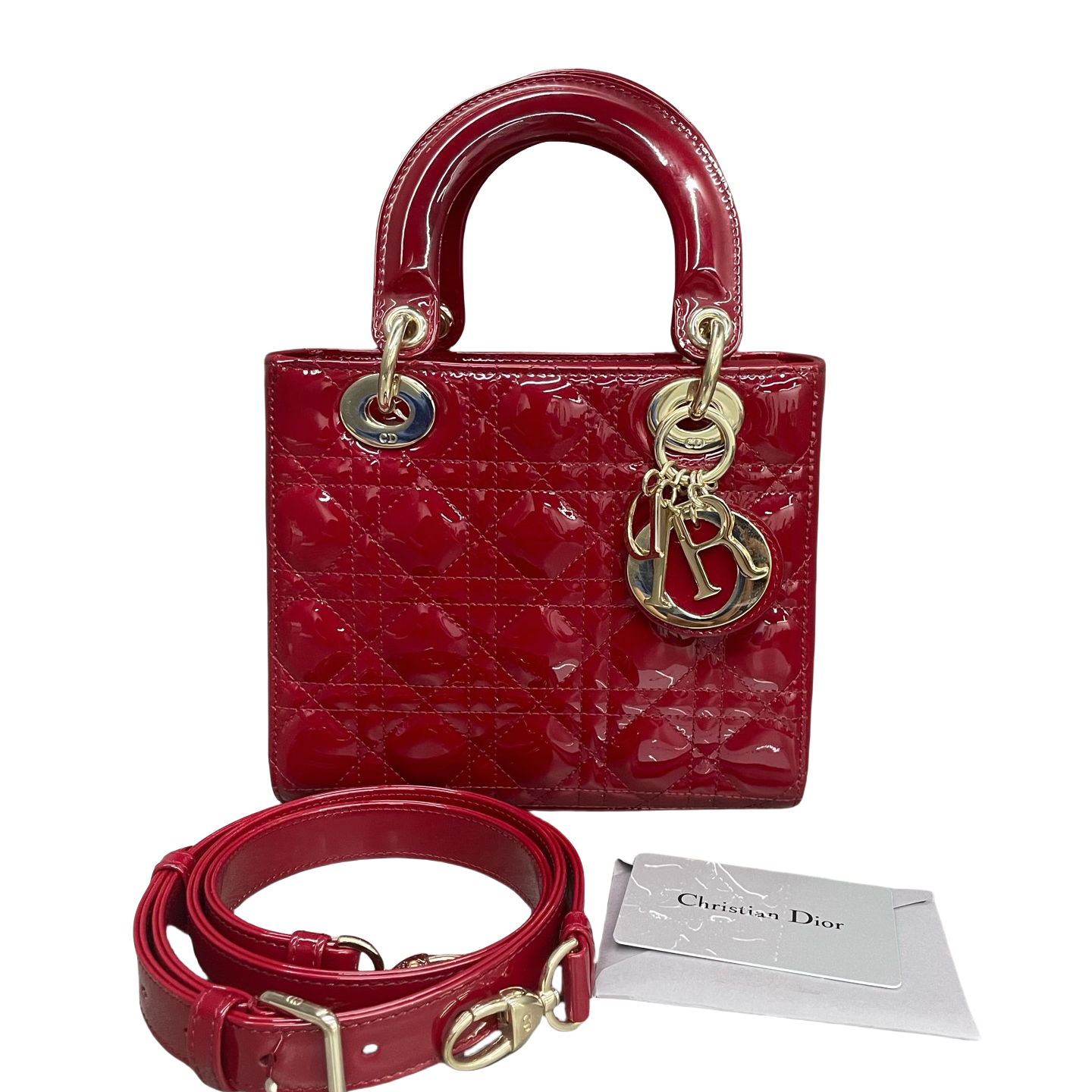 Dior Lady dior middle size patent leather Red