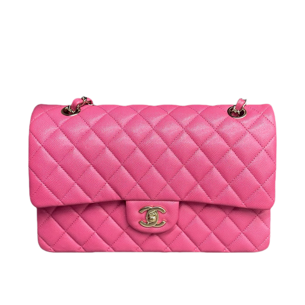 Chanel Classic Flap middle size  lichee pattern cowhide Pink-Gold