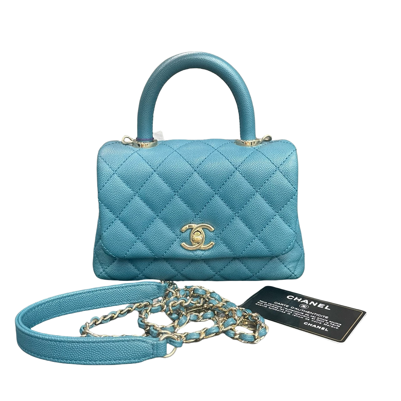 Chanel Cocohandle mini lychee pattern cowhide blue