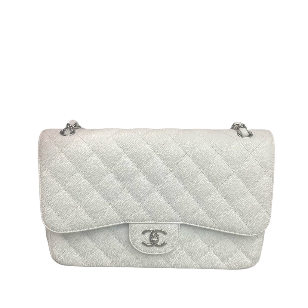Chanel Classic Flap Lychee Pattern Jumbo White-Sliver