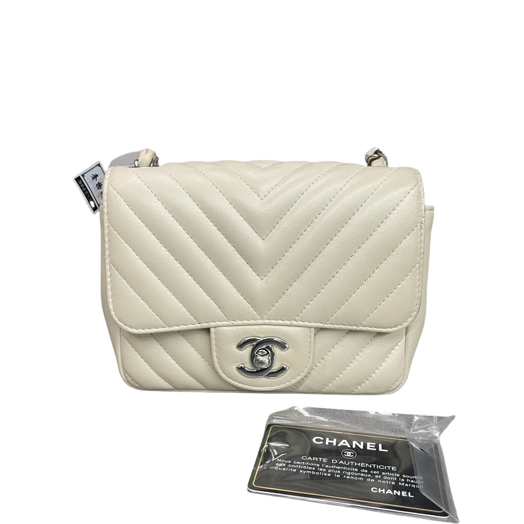 Chanel Classic Flap mini suqare “V”pattern sheepskin offwhite