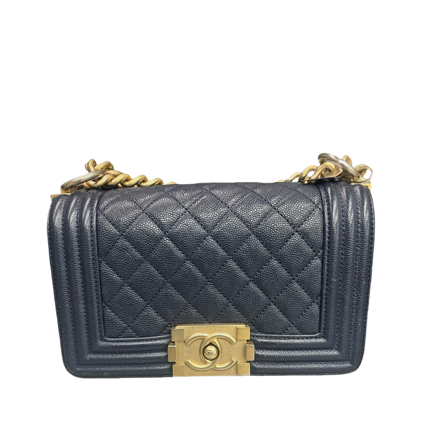 Chanel leboy lichee pattern cowhide small size Blue-Gold