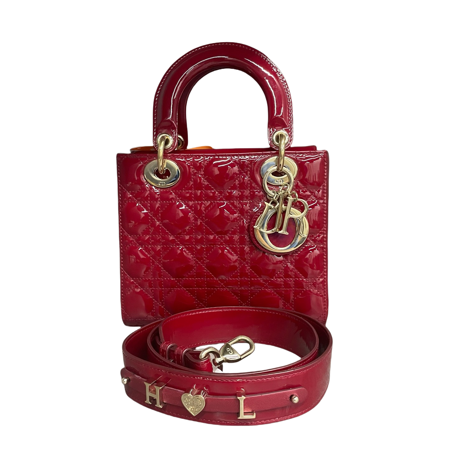 Dior Lady dior middle size Patent leather red Letter shoulder straps