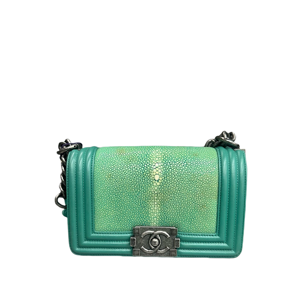 Chanel leboy limited edition Fish skin small size green