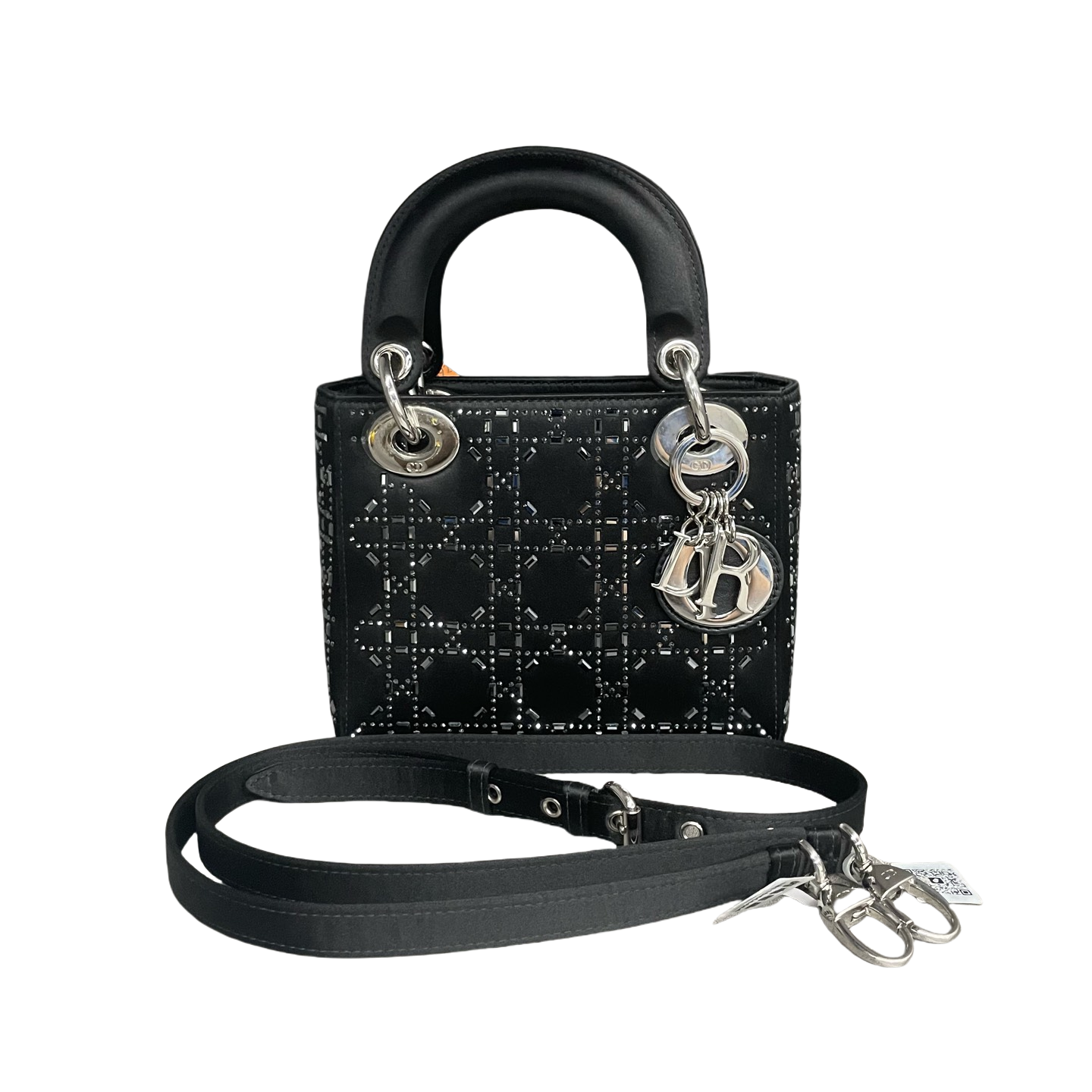 Dior Lady dior small size Satin silk with rhinestones black