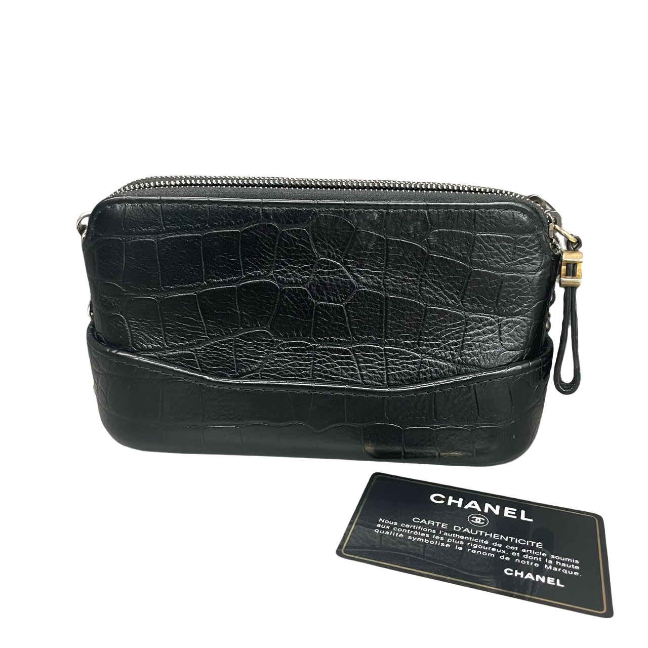 Chanel Gabrielle mini size Crocodile embossing Black-gold