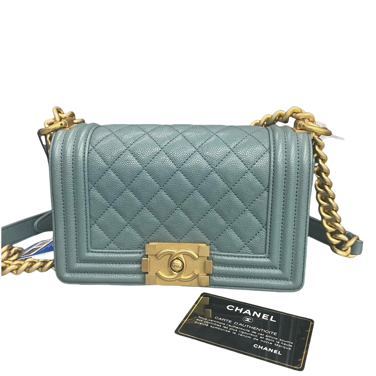 Chanel leboy lichee pattern cowhide small size Lake green