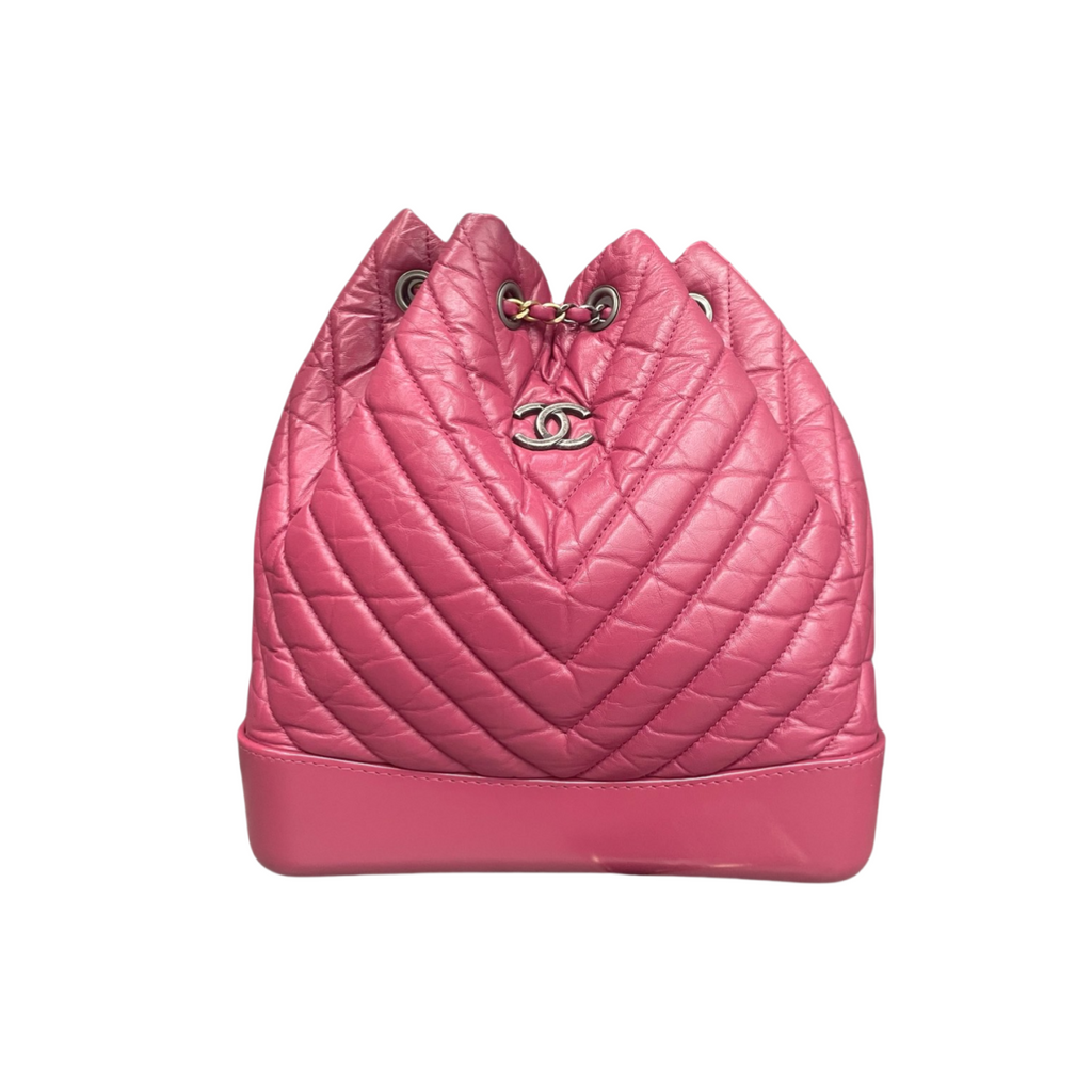 Chanel Gabrielle “V”pattern cowhide small size backpack pink